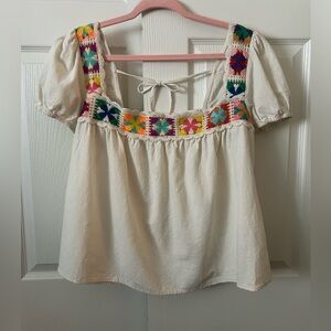 Cider Cream Blouse with Colorful Embroidery